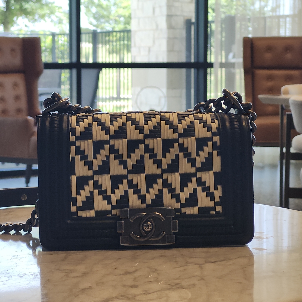 Chanel Black and Cream Woven Bag